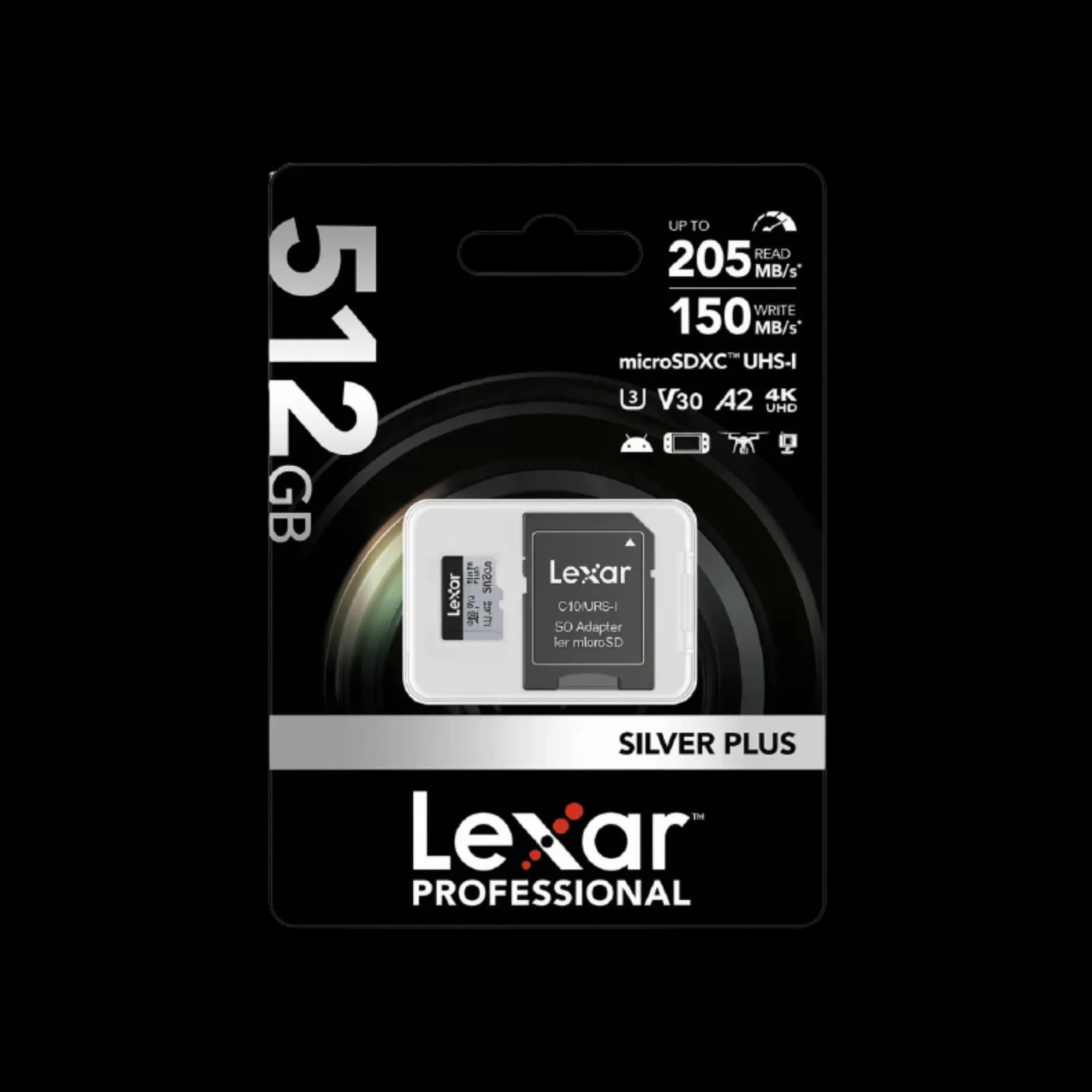 Memory card Lexar Professional Silver Plus microSDXC 512GB UHS-I U3 V30 + SD adapter (LMSSIPL512G-BNANG)